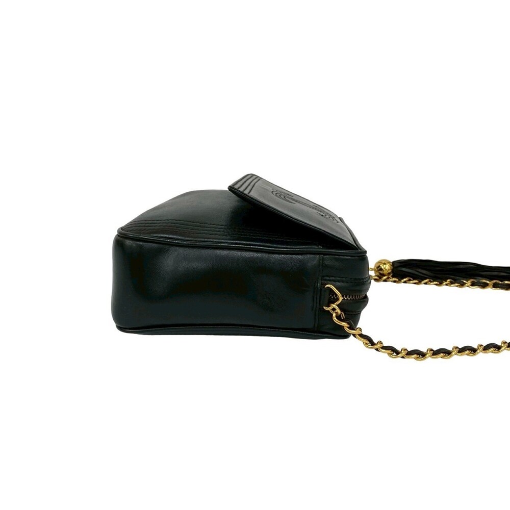 CHANEL Black Lambskin Leather Logo Shoulder Bag - Picture 6 of 10